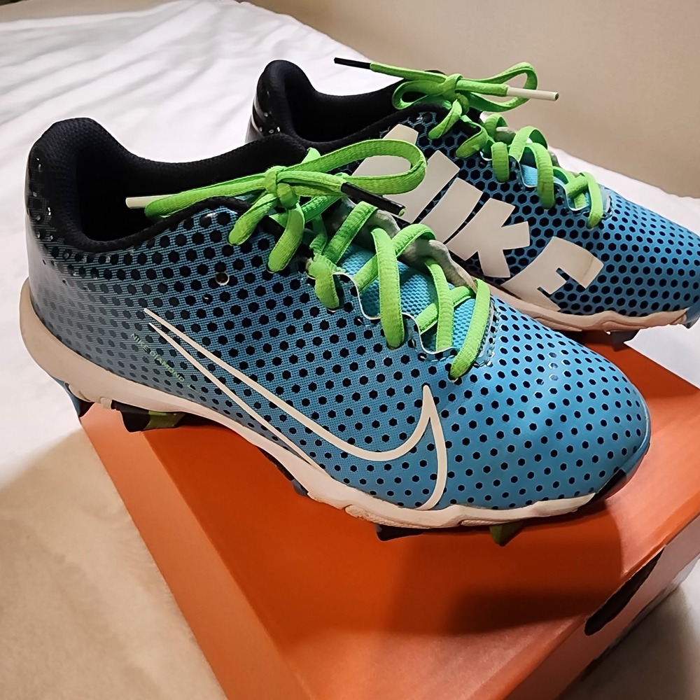 Nike Hyperdiamond 4 Keystone Youth Blue/Green Softball Cleats Size 2Y UEC